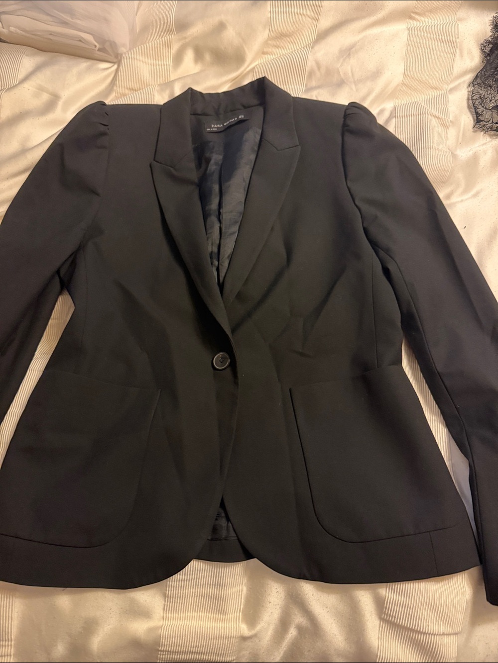 Zara Black Single-Button Tailored Blazer